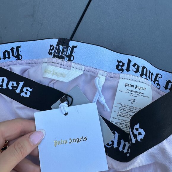 NWT Palm Angels Kids Cycling Shorts Lilac Sz 12 Logo Waistband - Picture 3 of 9